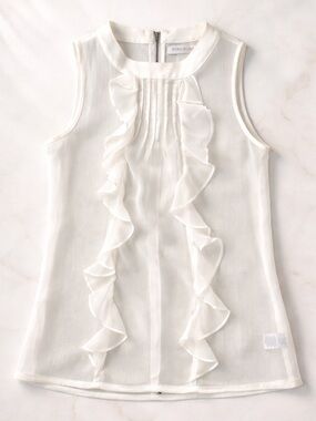 Duro Olowu Sheer Ruffle Blouse Sleeveless Zip Back Size Small